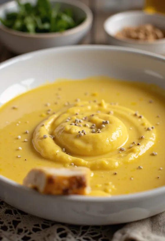 Salsa cremosa de curry con jengibre servida