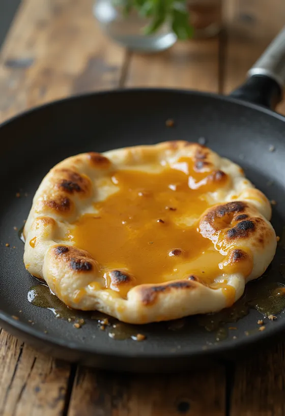 Naan dulce de cajeta servido