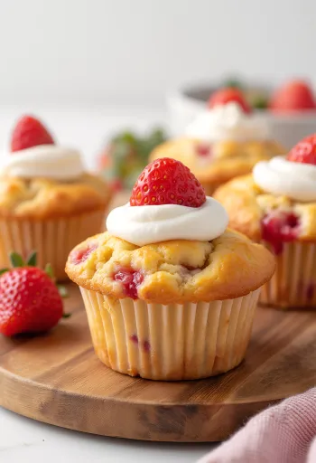Muffins de fresa con crema servidos