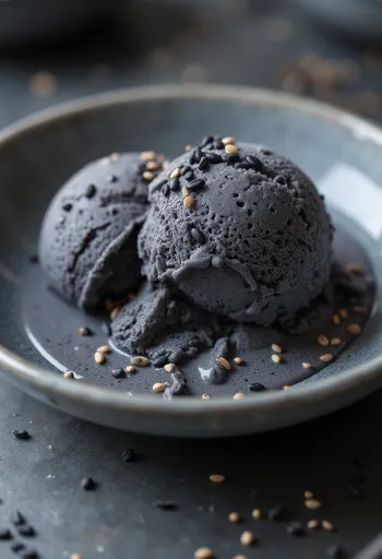 Helado de ajonjolí negro servido