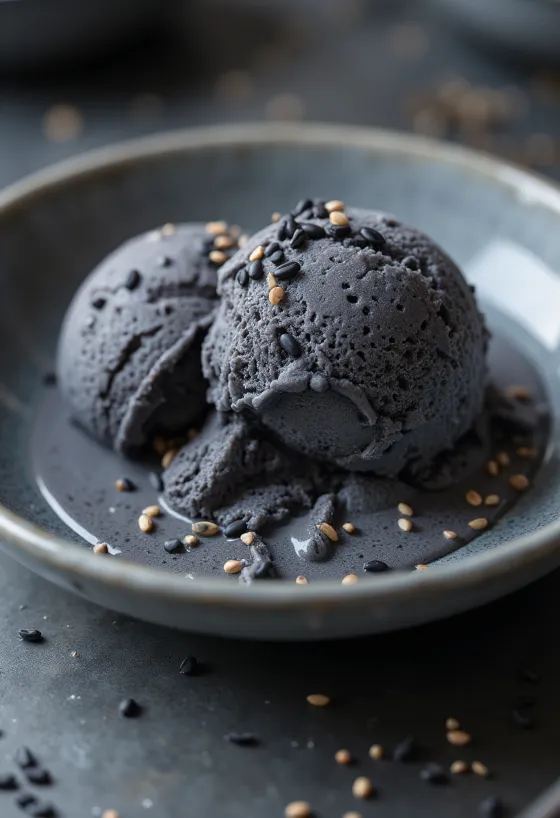 Helado de ajonjolí negro servido