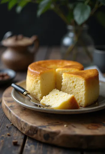 Cheesecake japonés suave y ligero espolvoreado con azúcar glass
