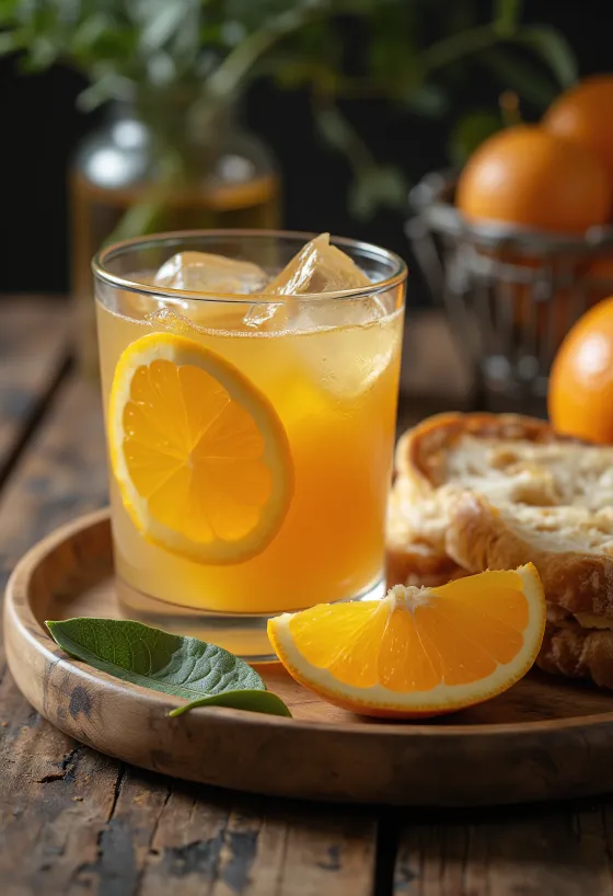 Jugo de naranja con miel servido en vaso