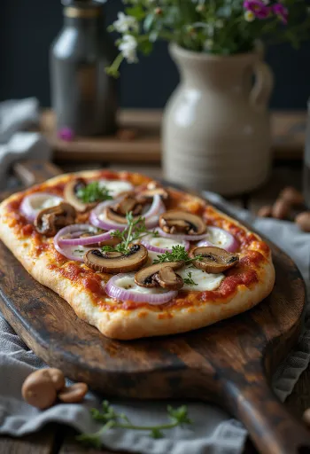 Pizza Finlandese con carne de reno, crema y cebolla morada