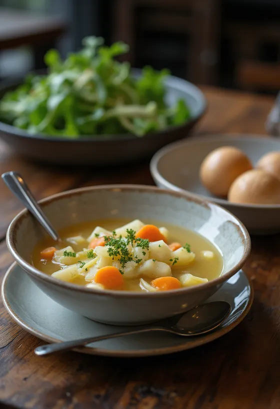 Sopa vegana de colinabo servida