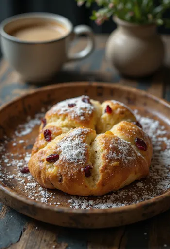Stollen de chai latte rebanado con masa especiada y frutas