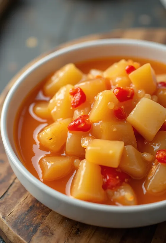 Salsa agridulce de piña servida