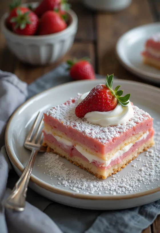 Pastel esponjoso de fresa servido