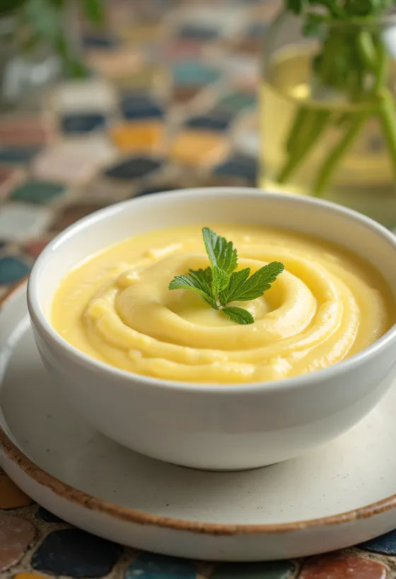 Salsa de limón Avgolemono servida con pescado y verduras