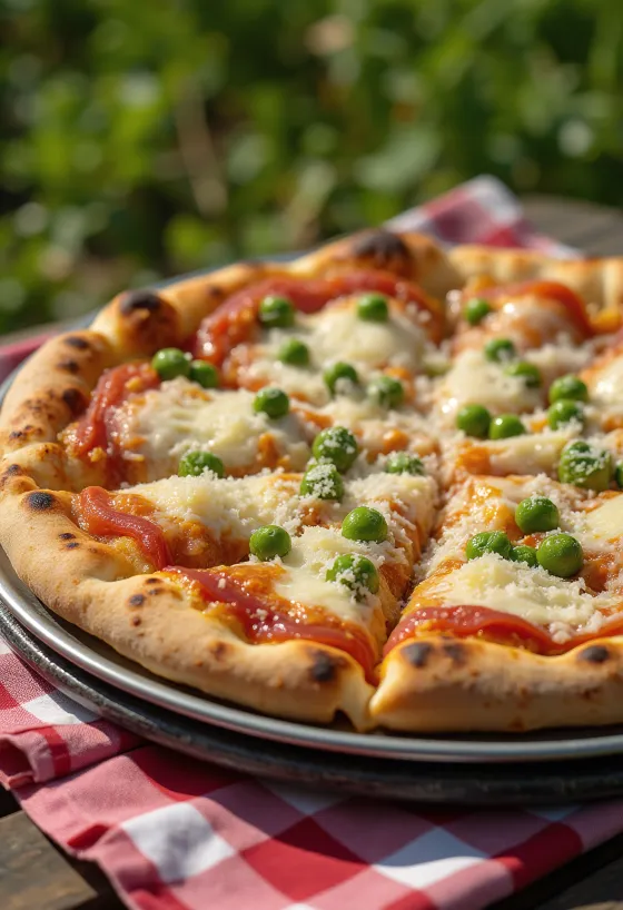 Pizza ai Piselli con chícharos y queso
