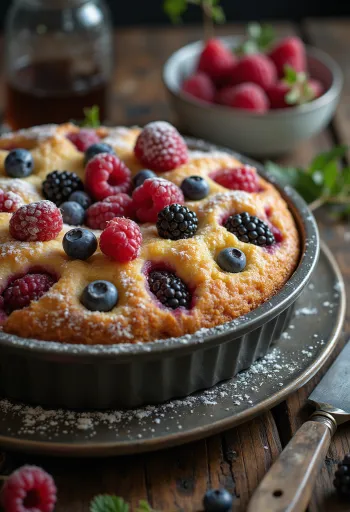 Pastel de frutos rojos servido