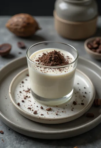 Panna cotta con nibs de cacao servida