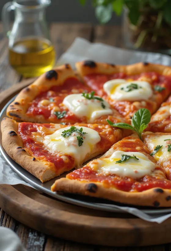 Pizza Margarita clásica servida