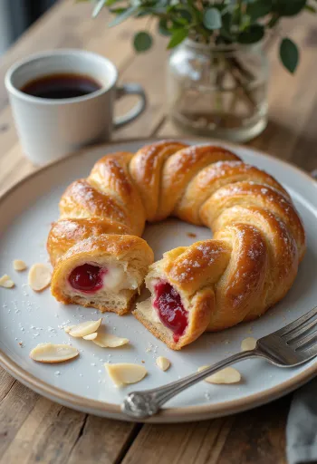 Kringle con relleno de cereza y almendra servido
