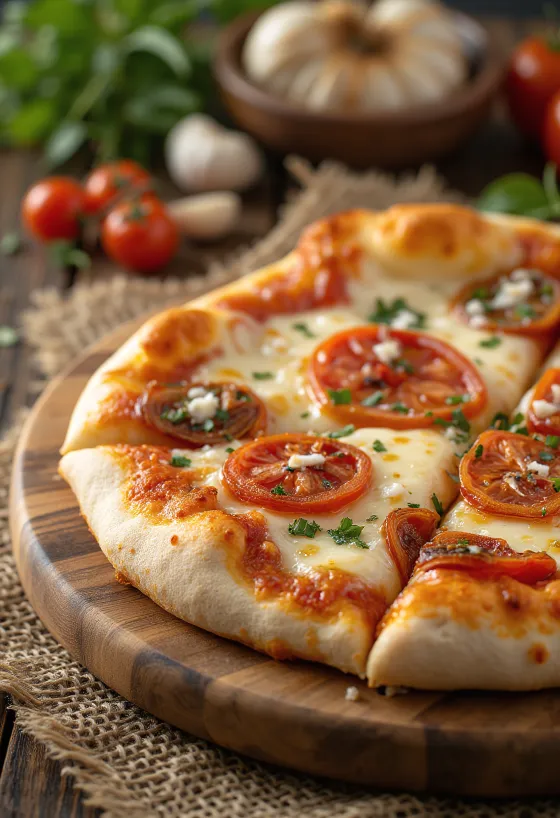 Pizza ai Pomodori Secchi con jitomate deshidratado y queso