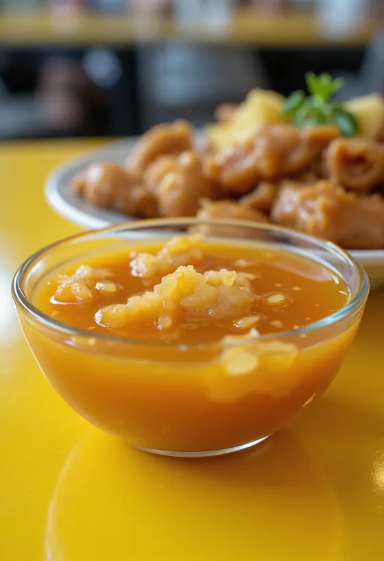 Salsa agridulce de jengibre servida