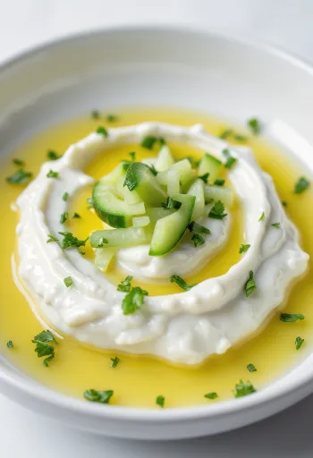 Salsa Tzatziki servida con pan pita fresco