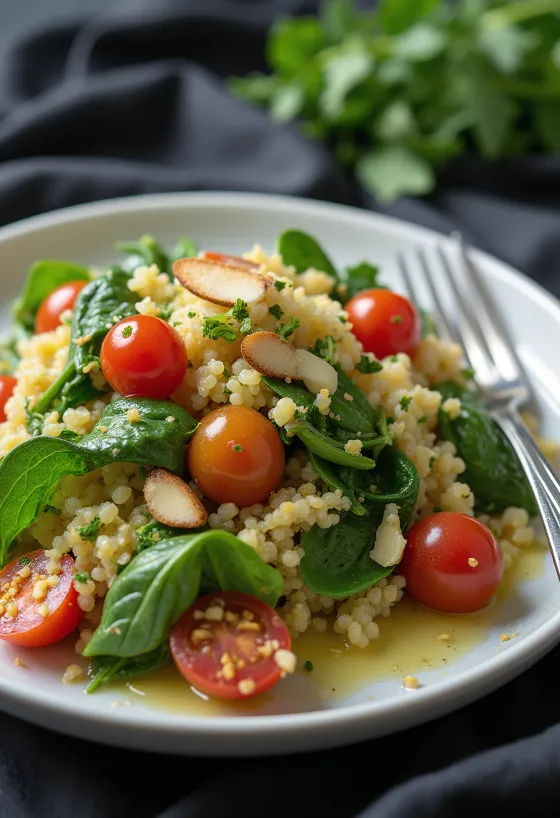 Ensalada de quinoa con espinacas y limón