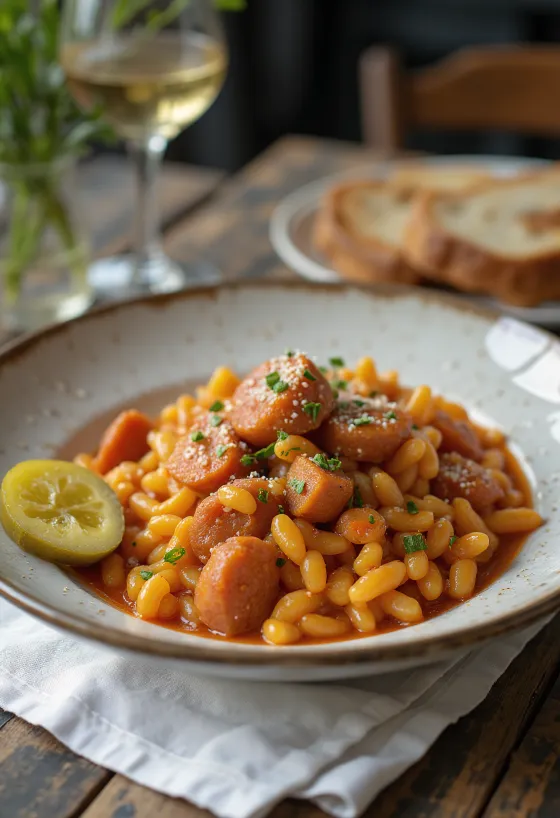 Pásztortarhonya con chorizo ahumado y papas, con perejil fresco
