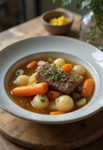 Pot-au-feu, caldo de carne tradicional francés con verduras