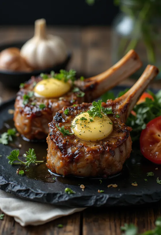 Costillas de cordero asadas servidas