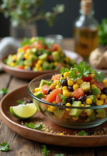 Ensalada mexicana vegana con frijoles negros y aguacate
