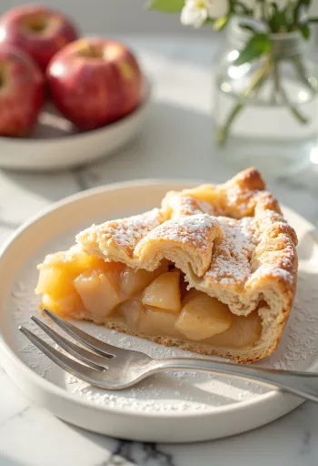 Pay de manzana tradicional con capas de masa dorada y relleno de fruta