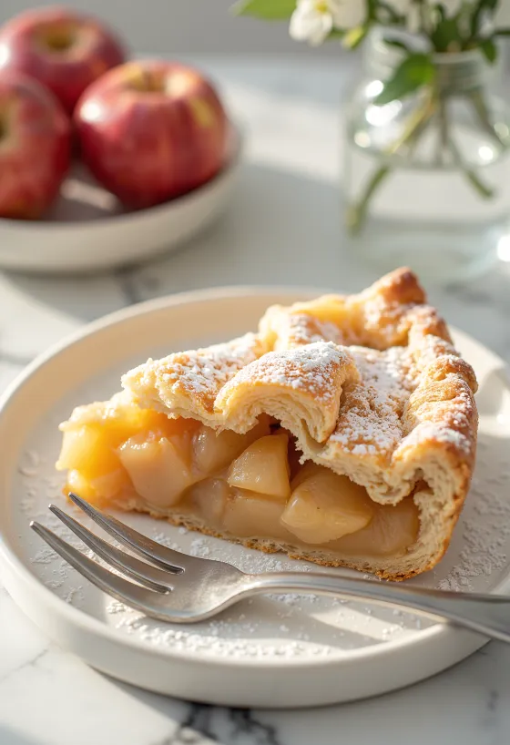 Pay de manzana tradicional con capas de masa dorada y relleno de fruta