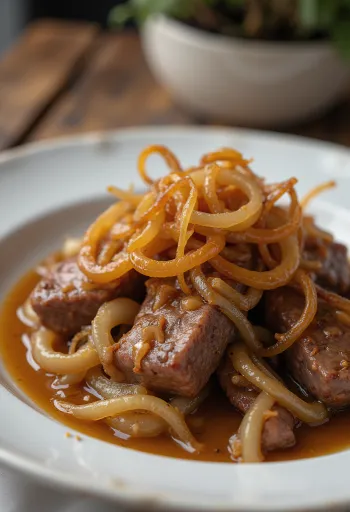Hígado de ternera encebollado, hígado asado con cebolla