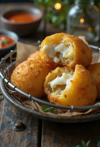 Coxinha sin carne, servida con cilantro fresco y empanizado crujiente.