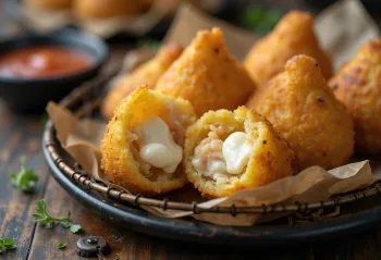 Coxinha sin carne, servida con cilantro fresco y empanizado crujiente.