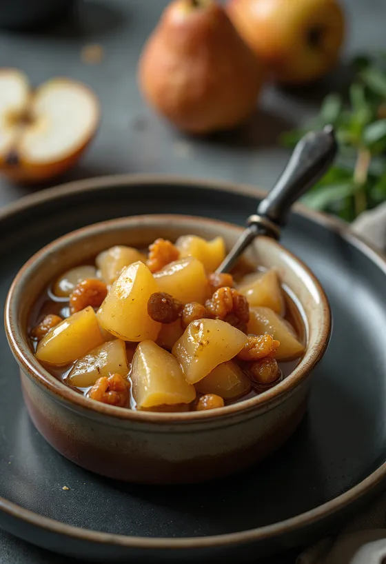 Chutney agridulce de pera servida