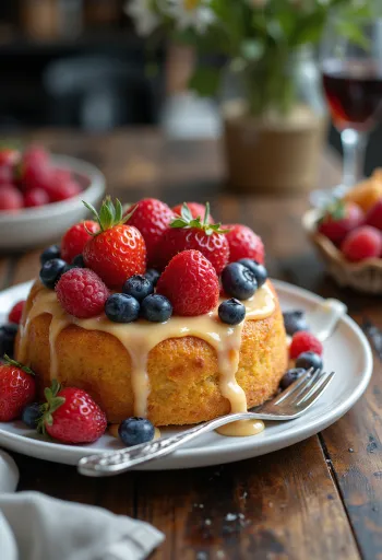 Pastel de frutos de verano decorado con fruta fresca