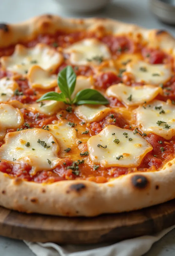 Pizza al Grana Padano con queso y albahaca