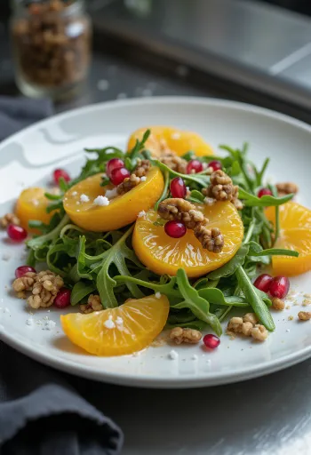 Ensalada vegana de naranja con nuez servida