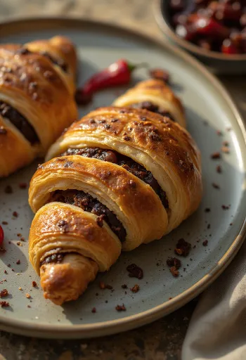 Croissant de chocolate con chile partido a la mitad