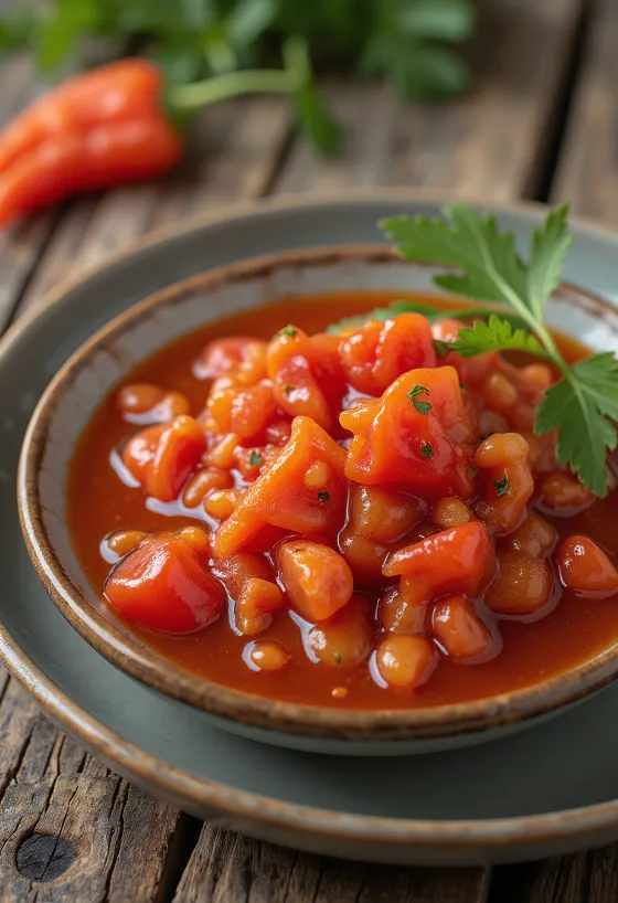 Salsa agridulce de pimiento servida