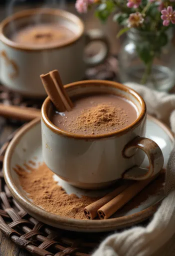 Chocolate caliente con canela servido