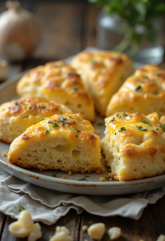 Bisquets de ajo y queso servidos