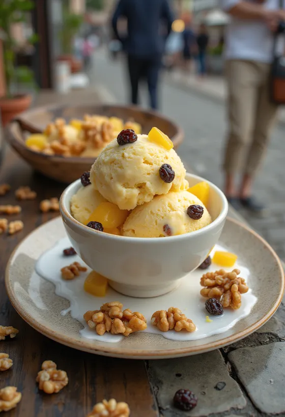 Helado de fruitcake servido