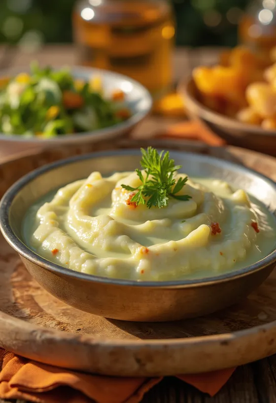 Chutney de yogur con menta servido con verduras a la parrilla