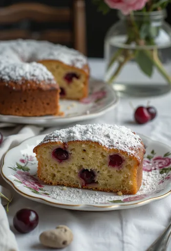 Pastel de semilla de amapola y cereza rebanado