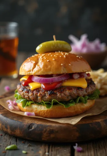Hamburguesa de salchicha picante servida