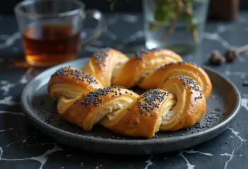 Simit con semillas de amapola servido con queso feta y perejil fresco