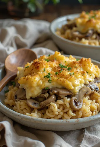 Cazuela de champiñones vegana servida