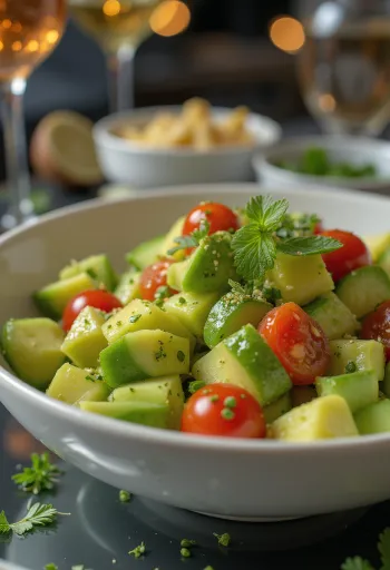 Ensalada de aguacate y limón con verduras frescas