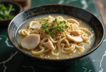 Dak Kalguksu, sopa de fideos con pollo coreana con huevo fresco y espinacas