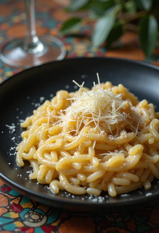 Risotto italiano cremoso con parmesano y perejil fresco en plato hondo
