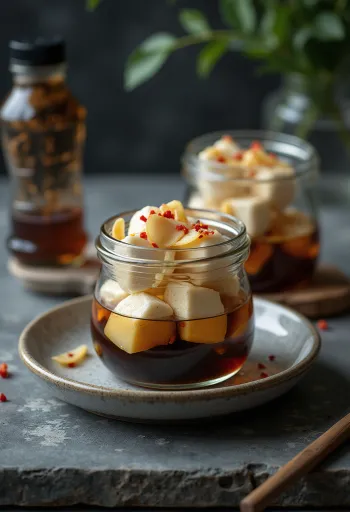 Tofu encurtido en un frasco de vidrio