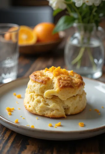 Scones con ralladura de naranja, servidos con té, suaves y dorados